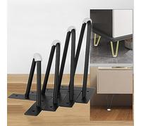Lot de 4 pieds en épingle à cheveux en métal robuste à 2 tiges pour bricolage, armoire, table de chevet, placard, canapé café avec protections de sol en caoutchouc, vis (40 cm, noir)