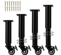 Lot de 4 pieds métalliques réglables 24-36 cm avec roulettes pivotantes, pieds de rechange robustes pour armoire/étagère/chaise/commode/table basse