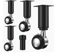 Lot de 4 pieds réglables en fourrure métallique avec roues - Cône réglable en hauteur - Pieds de table de rechange pour lits cabi, canapés, nuit - Noir - 8 à 12 cm