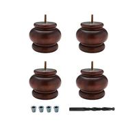 Lot de 4 pieds ronds pour chignon en bois dur teinté cerisier massif avec 4 écrous et foret inclus 10,2 cm H x 10,3 cm de diamètre