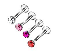 Lot de 4 piercings labret en acier 18 g 1 mm 3 mm Boule de cristal Monroe Lèvre Helix Spiderbite Bijoux Taille et couleur, Acier inoxydable, Sans pierre précieuse