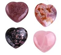 Lot de 4 pierres précieuses en cristal polies en forme de cœur pour cadeaux, décoration d'intérieur, affichage de bureau, cadeaux de fête et collection, 3 cm x 3 cm (ensemble de 4 cœurs)