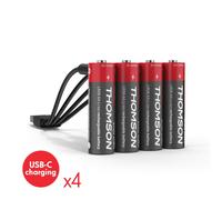 Lot de 4 Piles AA / LR06 Li-ion 1.5V rechargeables par USB-C avec câble multi USB - 520300 - Thomson