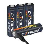 Lot de 4 piles AA rechargeables au lithium ion 1,5 V Double A haute capacité Charge rapide avec USB C 4 en 1 pour batterie d'appareil photo Blink
