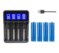 Lot De 4 Piles Batterie 18650 Rechargeables 2200mah (Flat Top) avec Chargeur USB - Batterie Nimh 3,7 Volts pour Lampe De Poche, Lampes Frontales, Appareil Photo,Non Compatible AA/AAA (Button Top)