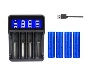 Lot De 4 Piles Batterie 18650 Rechargeables 2200mah (Flat Top) avec Chargeur USB - Batterie Nimh 3,7 Volts pour Lampe De Poche, Lampes Frontales, Appareil Photo,Non Compatible AA/AAA (Flat Top)