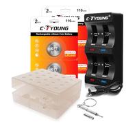 Lot de 4 piles bouton rechargeables au lithium 2450 3,7 V avec chargeur de batterie Smart Coin de remplacement 3 V Cr2450 - Boîte de rangement verrouillable pour une utilisation en toute sécurité