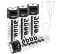 Lot de 4 Piles Rechargeables AA, 1,5 V, 3600 mWh, avec câble de Charge de Type C 4 en 1 et étui de Rangement