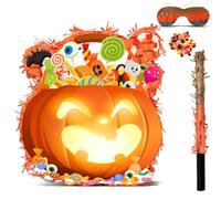 Lot de 4 piñata citrouille d'Halloween, 36,8 x 36,8 cm, parfaites pour les décorations de fête d'Halloween, fournitures d'activité, kit de fête avec bâton pour les yeux pour le jour des morts