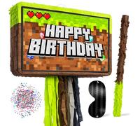 Lot de 4 piñata en forme de pixel minier, parfaites pour les décorations « Happy Birthday », la piñata Level Up, les jeux et les jeux vidéo pour garçons, convient aux cadeaux de fête et aux bonbons