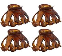 Lot de 4 Pince Cheveux Pieuvre Papillon Bouledogue Plastique Neuf (Marron)