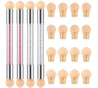 Lot de 4 pinceaux à ongles en éponge avec pinceau à double tête et 16 têtes de rechange pour manucure et nail art (rose, blanc)