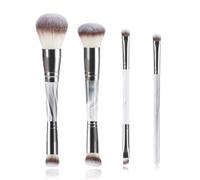 Lot de 4 pinceaux de maquillage professionnels à double extrémité, poignée en marbre, viroles chromées argentées