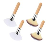 Lot de 4 pinceaux éventail à poils doux en forme d'éventail - Manche en bois - Applicateur de maquillage pour le visage - Pour femme et fille