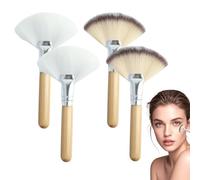 Lot de 4 pinceaux éventails pour esthéticienne du visage - Poils doux - Surligneur - Outils de maquillage pour femmes et filles - Poudre blush (blanc et tricolore)