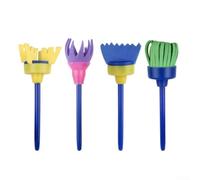 Lot de 4 pinceaux rotatifs pour peinture des enfants - 4 éponges pour sceaux de graffiti - Poignée facile à prendre en main pour le dessin créatif - Fournitures d'artisanat pour enfants - Matériau en