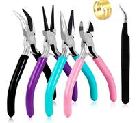 Lot de 4 pinces à bijoux | Pince pointue de précision, pince coupante latérale, pince ronde et pince plate | En acier inoxydable | Pour la fabrication de bijoux et la réparation | Avec ouvre-anneau de