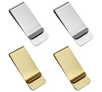 Lot de 4 pinces à billets en acier inoxydable - Pince à billets en métal pour argent, factures, billets, reçus, carte de crédit (argent et doré)