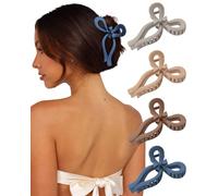Lot de 4 pinces à cheveux antidérapantes pour femme - Grandes pinces à cheveux pour cheveux fins et épais - Tenue solide - Gris + marron clair + marron foncé + bleu foncé