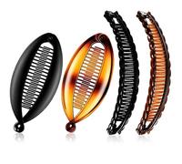 Lot de 4 pinces à cheveux banane - Petit peigne à cheveux en queue de poisson - Pince à cheveux double pour cheveux fins et épais - Support pour queue de cheval pour cheveux longs pour femmes