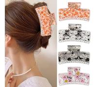 Lot de 4 pinces à cheveux d'Halloween pour femmes et filles - Grandes pinces à cheveux carrées avec motifs effrayants citrouille, fantôme, chauve-souris - Tenue solide et antidérapante - Accessoires