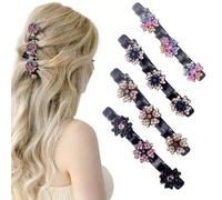 Lot de 4 pinces à cheveux en cristal pour femme - Accessoires de cheveux élégants à motif floral et trèfle à cinq feuilles, pinces à cheveux tressées scintillantes pour filles, mariages, fêtes