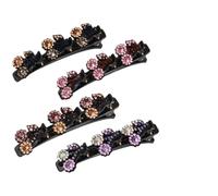 Lot de 4 pinces à cheveux en cristal scintillant, pince brillante en strass de 9 cm avec 3 mini pinces, pince fleur pour femme, pour dompter mèches rebelles et frange, usage quotidien