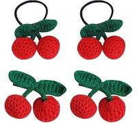Lot de 4 pinces à cheveux en forme de cerise rouge et attaches à cheveux faites à la main au crochet - Accessoires de coiffure de Noël mignons pour femmes et filles