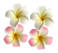 Lot de 4 pinces à cheveux en forme de fleur de 7 cm - Frangipanier hawaïen blanc et rose - Tête en mousse de plumeria - Pour fête de plage - Accessoires pour cheveux hawaïens