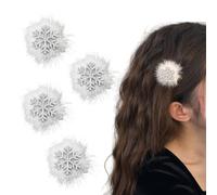 Lot de 4 pinces à cheveux en forme de flocon de neige en peluche blanche - Accessoires pour cheveux de Noël - Décoration de cheveux d'hiver pour femmes et filles