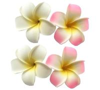 Lot de 4 pinces à cheveux en forme de frangipanier hawaïen blanc et rose - Tête en mousse - Pour fête de plage - 7 cm