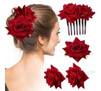 Lot de 4 pinces à cheveux en forme de rose pour femme, accessoires de fleurs rouges, peignes pour décoration de cheveux pour fête, cadeau de mariage