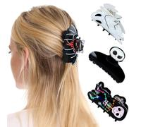 Lot de 4 pinces à cheveux en forme de squelette pour Halloween, chauve-souris, fantôme et masque, visage de fantôme, pinces en acrylique pour cosplay, fête, accessoires de cheveux pour femme, cadeau