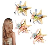 Lot de 4 pinces à cheveux en forme d'étoile de mer en résine, fleur de plage, étoile de mer, pinces crocodiles pour femmes et filles sur le thème des perles, accessoires pour cheveux