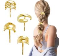 Lot de 4 pinces à cheveux en métal doré pour queue de cheval haute avec anneaux décoratifs - Barrettes antidérapantes tendance pour femmes et filles