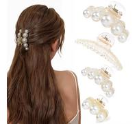 Lot de 4 pinces à cheveux en perles pour femme, tenue forte, grande mâchoire banane, antidérapante, ensemble d'accessoires pour cheveux, anniversaire, mariage, fête des mères, cadeau pour fille