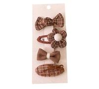 Lot de 4 pinces à cheveux en tissu, nœud en peluche marron, fleur douce et mignonne, mini pince à cheveux faite à la main, tartan marron