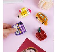 Lot de 4 pinces à cheveux fantaisie pour enseignant - Crayon, bus scolaire, pomme et calculatrice - Pinces à cheveux mignonnes pour femme - Accessoires pour cheveux épais et fins pour la rentrée
