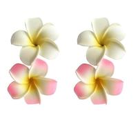 Lot de 4 pinces à cheveux hawaïennes blanches et roses - Tête de frangipanier en mousse - Pour mariage, fête de mariage, plage, accessoires pour cheveux (7 cm)