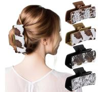 Lot de 4 pinces à cheveux occidentales en vrac - Accessoires pour cheveux - Décoration occidentale - Cadeaux occidentaux - Pinces à cheveux en cuir de vache Highland pour femme - Cowgirl (occidental)