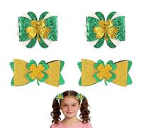 Lot de 4 Pinces à Cheveux pour la Saint-Patrick, Ornées de Trèfles à Paillettes et Nœuds en Forme Trèfl Quatre Feuilles Porte-Bonheur Accessoires Cheveux pour la Saint-Patrick Filles et Femmes