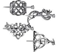 Lot de 4 pinces à cheveux Viking celtique - Épingles à cheveux rétro argentées - Accessoires pour cheveux longs pour femmes et filles