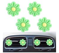Lot de 4 pinces à clip pour grille d'aération de voiture en crochet avec coussinets parfumés, style rétro et mignon, accessoires de voiture esthétiques pour une atmosphère joyeuse et confortable (vert