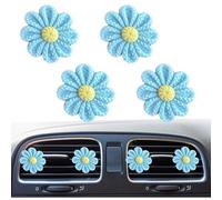 Lot de 4 pinces à clip pour grille d'aération de voiture en crochet avec coussinets parfumés, style rétro et mignon, accessoire de voiture esthétique pour une atmosphère joyeuse et confortable (bleu)