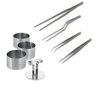 Lot de 4 pinces à dresser de précision et de 3 cercles de présentation avec poussoir en inox Mathon