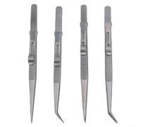 Lot de 4 pinces à épiler de précision en acier de haute qualité pour nail art, perles, quilling, travaux manuels, pointes coudées et droites, finition argentée, 163 mm