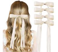 Lot de 4 pinces à nœud en ruban de satin, pinces à cheveux blanches pour femmes et filles, accessoires cheveux antidérapants pour queue cheval, coiffures bohèmes et fête, nœuds pour filles