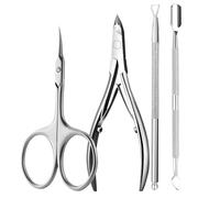 Lot de 4 pinces à ongles, ciseaux, coupe-cuticules, repousse-cuticules, en acier inoxydable, pour pédicure et manucure, gris foncé