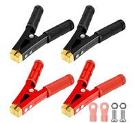Lot de 4 pinces crocodiles 1000 A pour batterie de voiture, grandes, câbles de démarrage, pinces crocodiles de voiture, en cuivre pur avec gaine isolante, 155 mm, rouge + noir