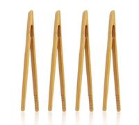 Lot de 4 pinces en bambou longues et droites - Ustensiles de cuisine - Pince à pain - Pince en bambou alimentaire - Ustensiles de cuisine pour toasts